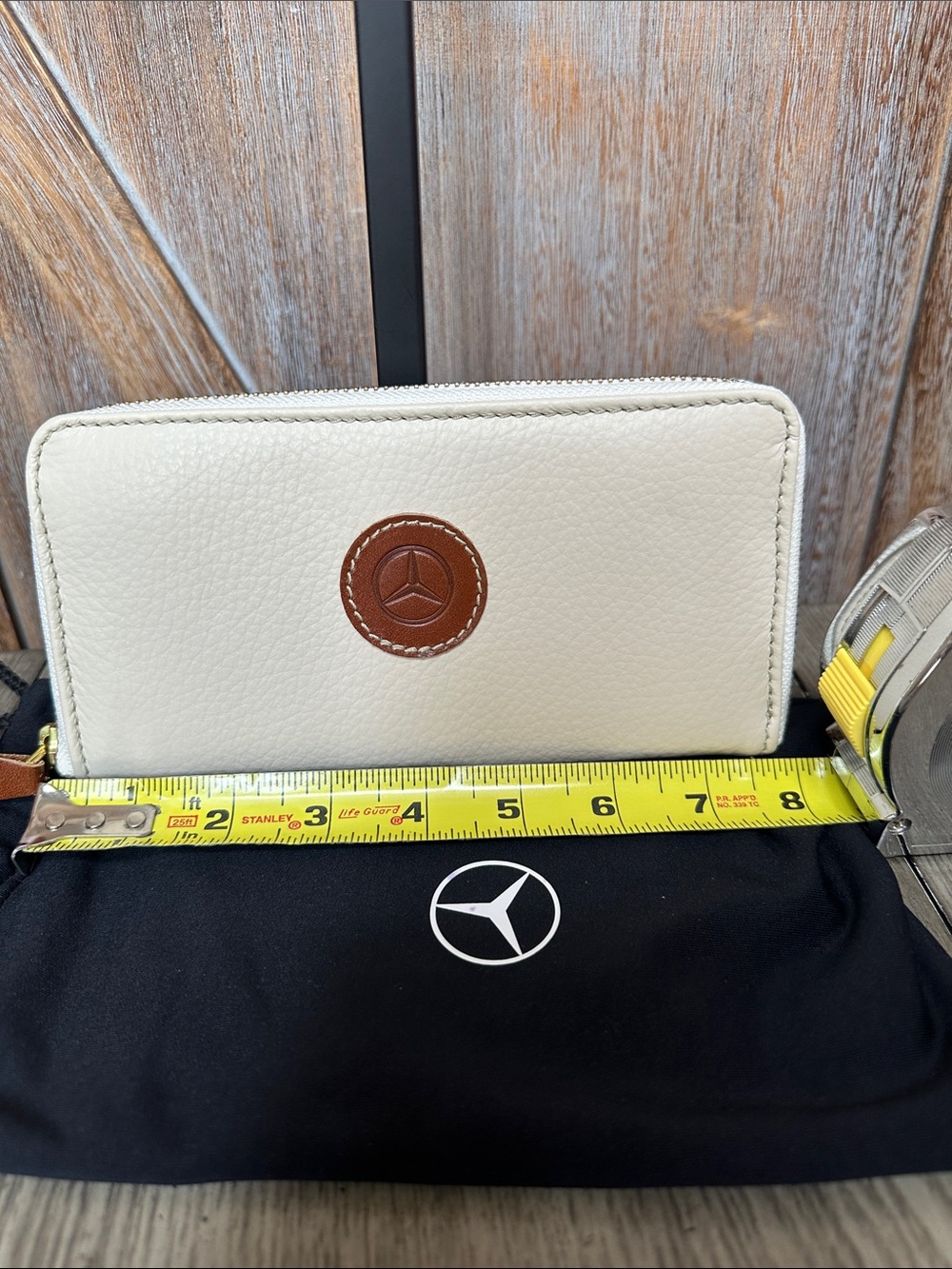 Mercedes Benz Cream Pebbled Leather Zippered Wallet Clutch - Picture 12 of 15